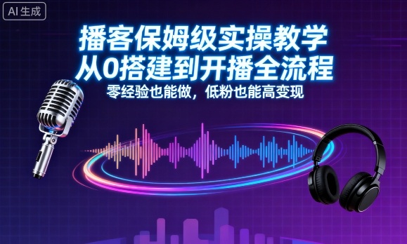 播客保姆级实操教学，从0搭建到开播全流程，零经验也能做，低粉也能高变现-优优云网创优优云网创资源站