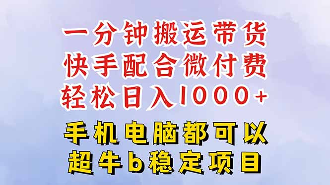 快手黑科技一分钟搬运带货，一刀不剪过原创，微付费投流玩法，轻松日入…-优优云网创