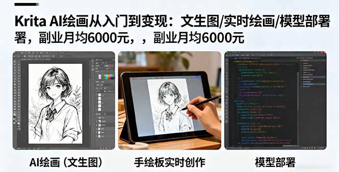 Krita AI绘画从入门到变现：文生图/实时绘画/模型部署，副业月均6000元-优优云网创优优云网创资源站