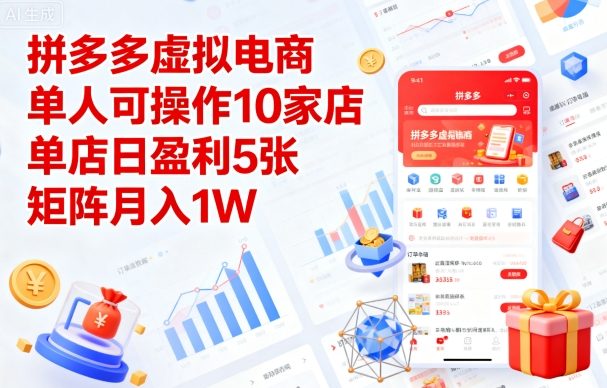 拼多多虚拟电商，单人可操作10家店，单店日盈利5张，矩阵月入1W+【揭秘】-优优云网创优优云网创资源站