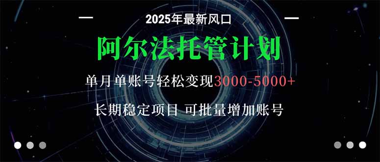 阿尔法托管计划 单账号月入3000-5000,长期稳定项目,新手小白轻松上手。-优优云网创