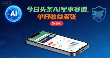 今日头条AI军事赛道，单日收益多张 ，手机可做【附指令】-优优云网创优优云网创资源站