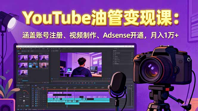 2025YouTube油管变现课:涵盖账号注册、视频制作、Adsense开通,月入1万+-优优云网创