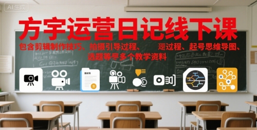方宇运营日记线下课，包含剪辑制作技巧、拍摄引导过程、起号思维导图、选题等多个教学资料-优优云网创优优云网创资源站