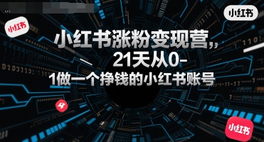 小红书涨粉变现营，21天从0-1做一个挣钱的小红书账号-优优云网创优优云网创资源站