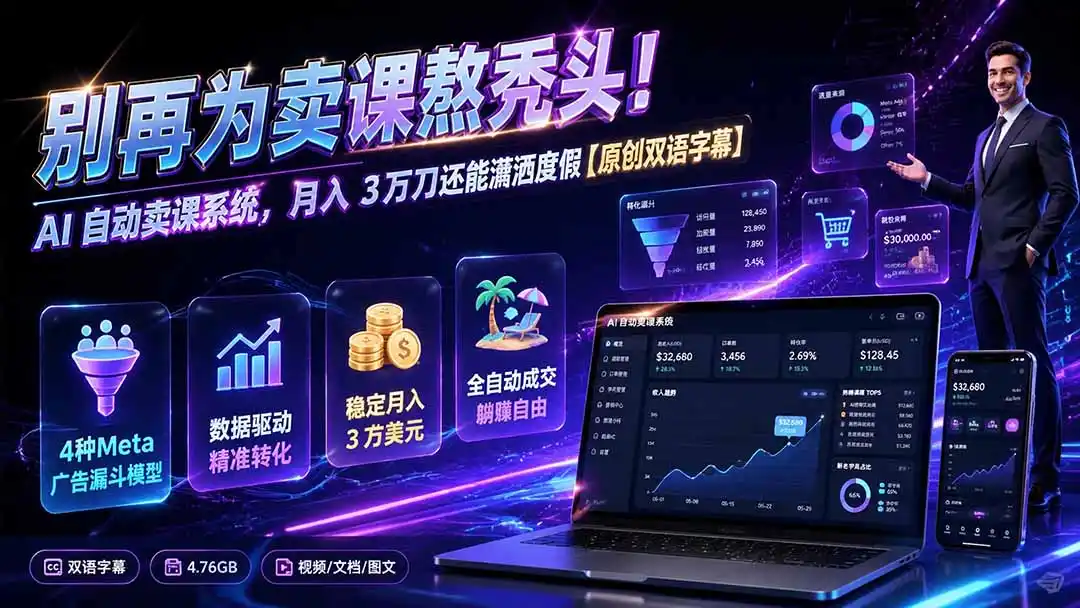 别再为卖课熬秃头!AI 自动卖课系统,月入 3 万刀还能潇洒度假【原创双语字幕】- 0成本轻资产创业 | 虚拟项目 | 一人公司落地平台|清创生财清风筹谋网赚库