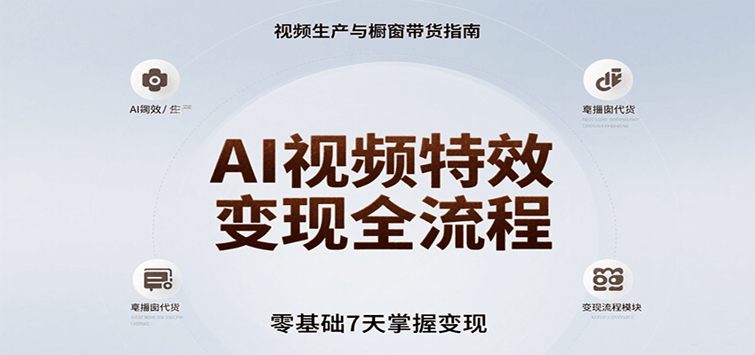 AI视频特效变现全流程，零基础7天掌握视频生产到橱窗带货变现-优优云网创优优云网创资源站