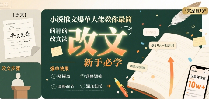 小说推文爆单大佬教你最简单的改文方法实操课，新手必学-优优云网创优优云网创资源站