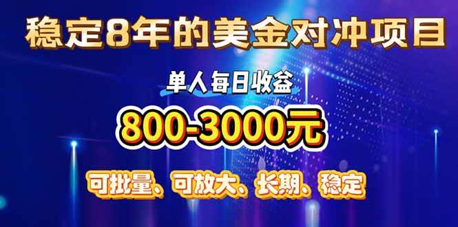 （15782期）稳定8年的美金对冲创业项目，单人每日收益800-3000，小众暴力项目-优优云网创优优云网创资源站