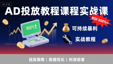 AD投放教程课程实战课，实现广告ROI300%+可持续暴利-优优云网创优优云网创资源站