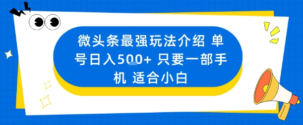 微头条最强玩法介绍一个号日入5张+只要一部手机适合小白-优优云网创优优云网创资源站