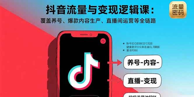 （15824期）抖音流量与变现逻辑课：覆盖养号、爆款内容生产、直播间运营等全链路-优优云网创优优云网创资源站