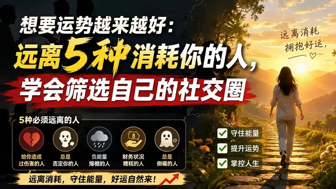 付费文章：想要运势越来越好：远离5种消耗你的人，学会筛选自己的社交圈- 0成本轻资产创业 | 虚拟项目 | 一人公司落地平台|清创生财清风筹谋网赚库