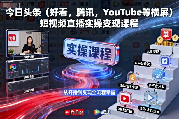 今日头条(好看，腾讯，YouTube等横屏)短视频直播实操变现课程-优优云网创优优云网创资源站