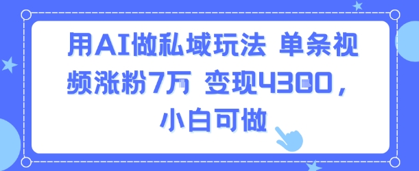 用AI做私域玩法，单条视频涨粉7W变现4.3k，小白可做-优优云网创优优云网创资源站
