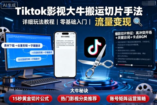 Tiktok影视大牛搬运切片手法，详细玩法教程-优优云网创优优云网创资源站