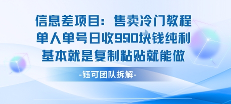 信息差项目：售卖冷门教程单人单号日收9张纯利基本就是复制粘贴就能做-优优云网创优优云网创资源站