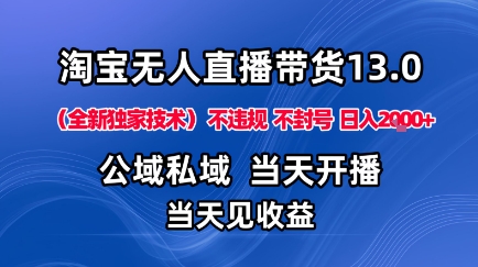 淘宝无人直播13.0,公域私域技术,不封号,不违规布局下半年旺季赛道,日入1K+(独家技术)【揭秘】-优优云网创
