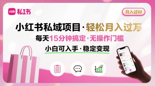 小红书私域项目 月入过W非常轻松 每天15分钟即可搞定，无任何操作门槛，小白可入手-优优云网创优优云网创资源站