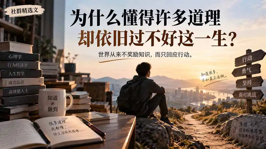 社群精选文:为什么懂得许多道理却依旧过不好这一生?- 0成本轻资产创业 | 虚拟项目 | 一人公司落地平台|清创生财清风筹谋网赚库