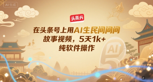在头条号上用AI生民间故事视频，5天1k+，纯软件操作-优优云网创优优云网创资源站