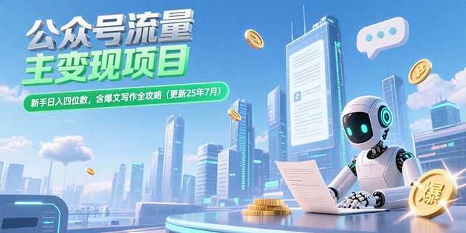 （15412期）公众号流量主变现项目，新手日入四位数，含爆文写作全攻略(更新25年7月)-优优云网创优优云网创资源站