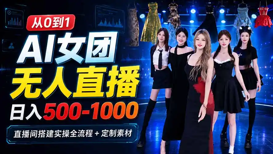 AI 女团无人直播,躺入500-1000每天,直播间搭建实操全流程+定制素材- 0成本轻资产创业 | 虚拟项目 | 一人公司落地平台|清创生财清风筹谋网赚库