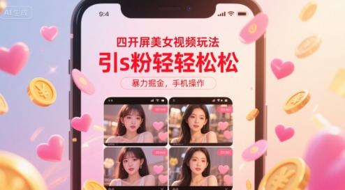 四开屏美女视频玩法，引s粉轻轻松松，暴力掘金，手机操作【揭秘】-优优云网创优优云网创资源站