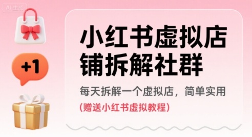 小红书虚拟店铺拆解社群，每天拆解一个虚拟店，简单实用(赠送小红书虚拟教程)-优优云网创优优云网创资源站
