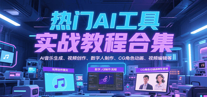 热门AI工具实战教程合集，AI音乐生成、视频创作、数字人制作、CG角色动画、视频编辑等-优优云网创优优云网创资源站