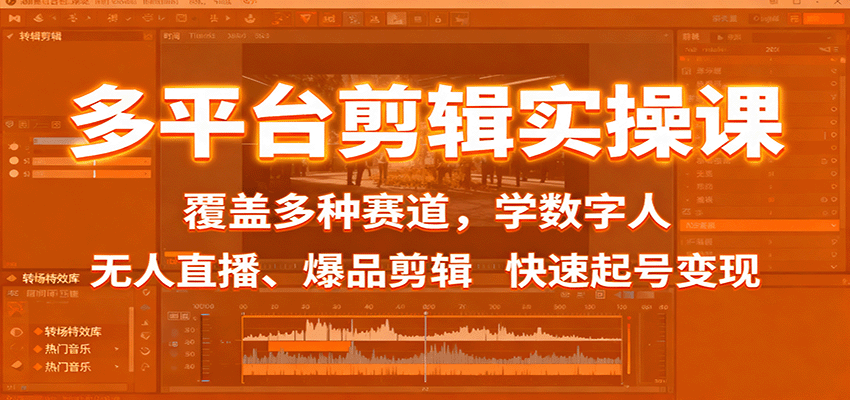 多平台剪辑实操课:覆盖多种赛道,学数字人、无人直播、爆品剪辑,快速起号变现-优优云网创