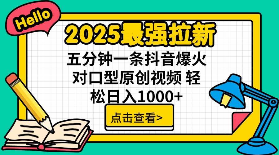 （15736期）2025最强拉新，单用户下载5块佣金，5分钟一条抖音爆火原创对口型视频，…-优优云网创优优云网创资源站