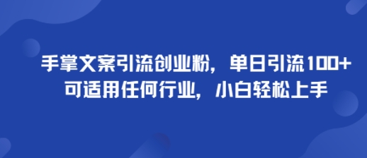 手掌文案引流创业粉，单日引流100+，可适用任何行业，小白轻松上手-优优云网创优优云网创资源站
