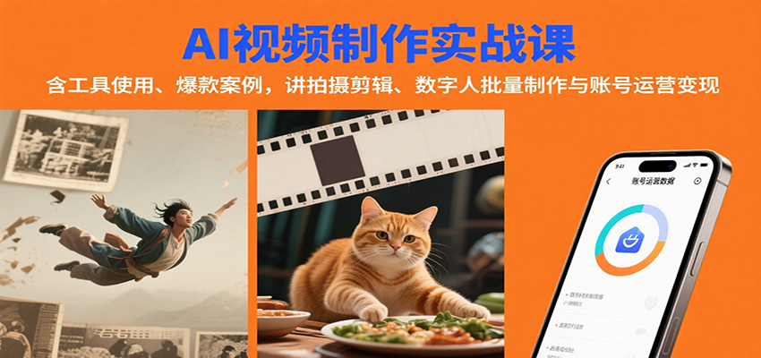 AI视频制作实战：含工具使用、爆款案例，讲拍摄剪辑、数字人批量制作与账号运营变现-优优云网创优优云网创资源站