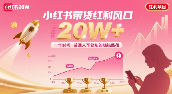 一年时间靠小红书带货项目年入20w+，最不能错的大红利项目-优优云网创优优云网创资源站