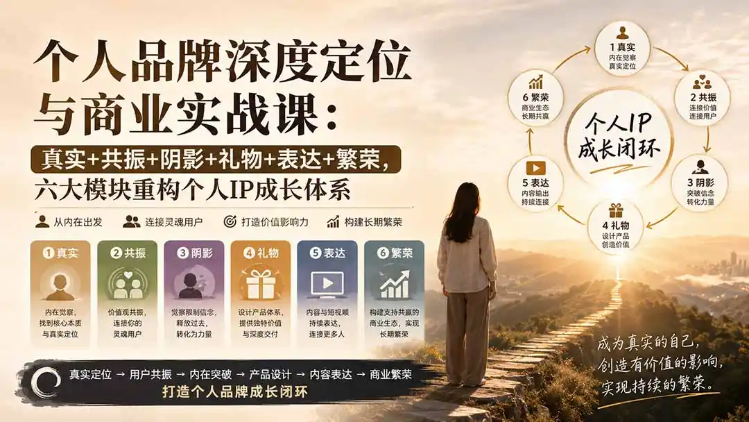 个人品牌深度定位与商业实战课：真实+共振+阴影+礼物+表达+繁荣，六大模块重构个人IP成长体系- 0成本轻资产创业 | 虚拟项目 | 一人公司落地平台|清创生财清风筹谋网赚库