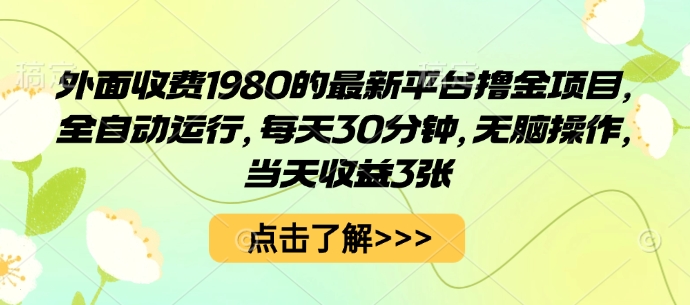 外面收费1980的最新平台撸金项目，全自动运行，每天30分钟，无脑操作，当天收益3张【揭秘】-优优云网创优优云网创资源站
