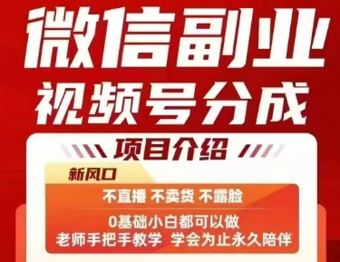 微信副业视频号分成，不直播 不卖货 不露脸，三五分钟即可完成一条作，每日收益几十、几张不等-优优云网创优优云网创资源站