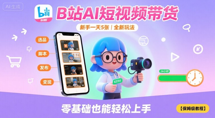 B站AI短视频带货，新手一天5张，全新玩法【保姆级教程】-优优云网创优优云网创资源站