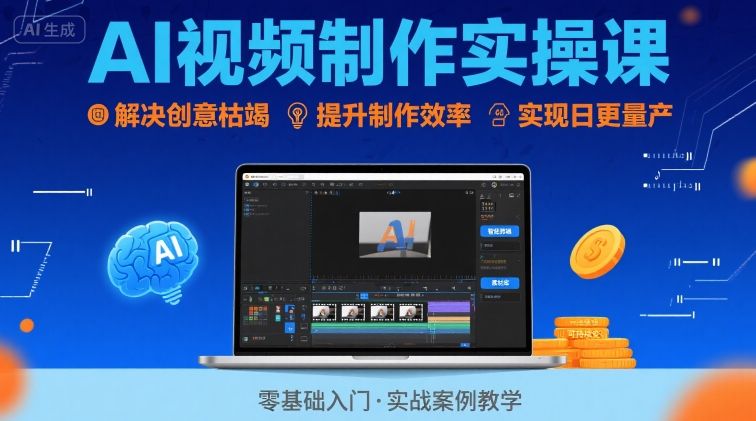 Ai视频制作实操课，解决创意枯竭、效率低下痛点，实现日更量产可持续变现-优优云网创优优云网创资源站