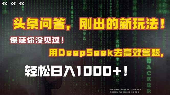 （15217期）头条问答，刚出的新玩法！保证你没见过！结合Deepseek高效答题，日入1000+-优优云网创优优云网创资源站