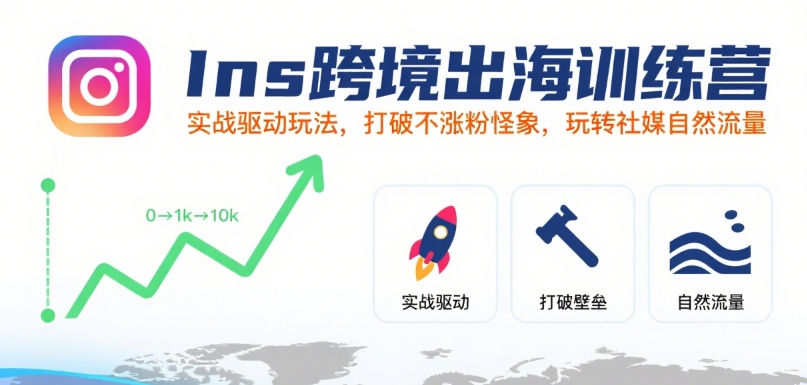 Ins跨境出海训练营，实战驱动玩法，打破不涨粉怪象，玩转社媒自然流量-优优云网创优优云网创资源站