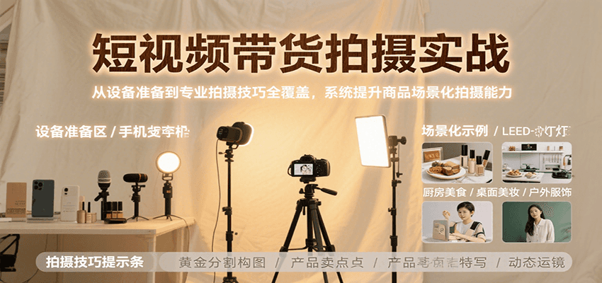短视频带货拍摄实战，从设备准备到专业拍摄技巧全覆盖，系统提升商品场景化拍摄能力-优优云网创优优云网创资源站