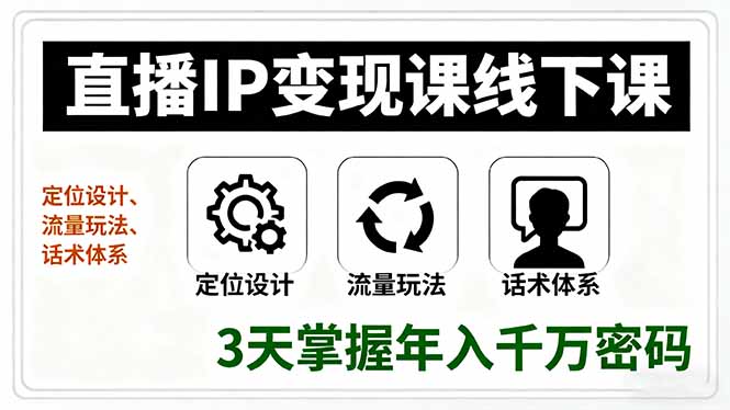 直播IP变现课线下课，定位设计、流量玩法、话术体系，3天掌握年入千万密码-优优云网创优优云网创资源站