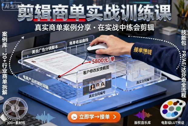 剪辑商单实战训练课，真实商单案例分享，在实战中练会剪辑-优优云网创优优云网创资源站