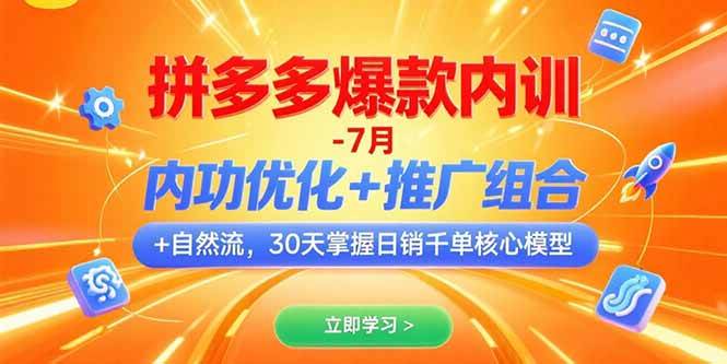 （15402期）拼多多爆款内训-7月 内功优化+推广组合+自然流 30天掌握日销千单核心模型-优优云网创优优云网创资源站