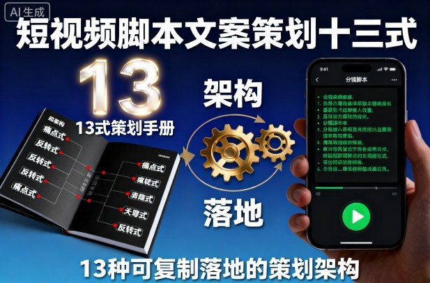 短视频脚本文案策划十三式，13种可复制落地的策划架构-优优云网创优优云网创资源站