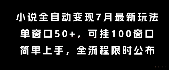 小说全自动变现7月玩法，单窗口50+，可挂100窗口，简单上手，全流程限时公布【揭秘】-优优云网创优优云网创资源站