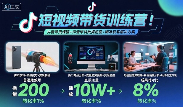 短视频带货训练营，抖音带货课程+抖音带货数据挖掘+精准获客解决方案-优优云网创优优云网创资源站
