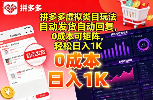 拼多多虚拟类目玩法，自动发货自动回复，0成本可矩阵，轻松日入1K【揭秘】-优优云网创优优云网创资源站